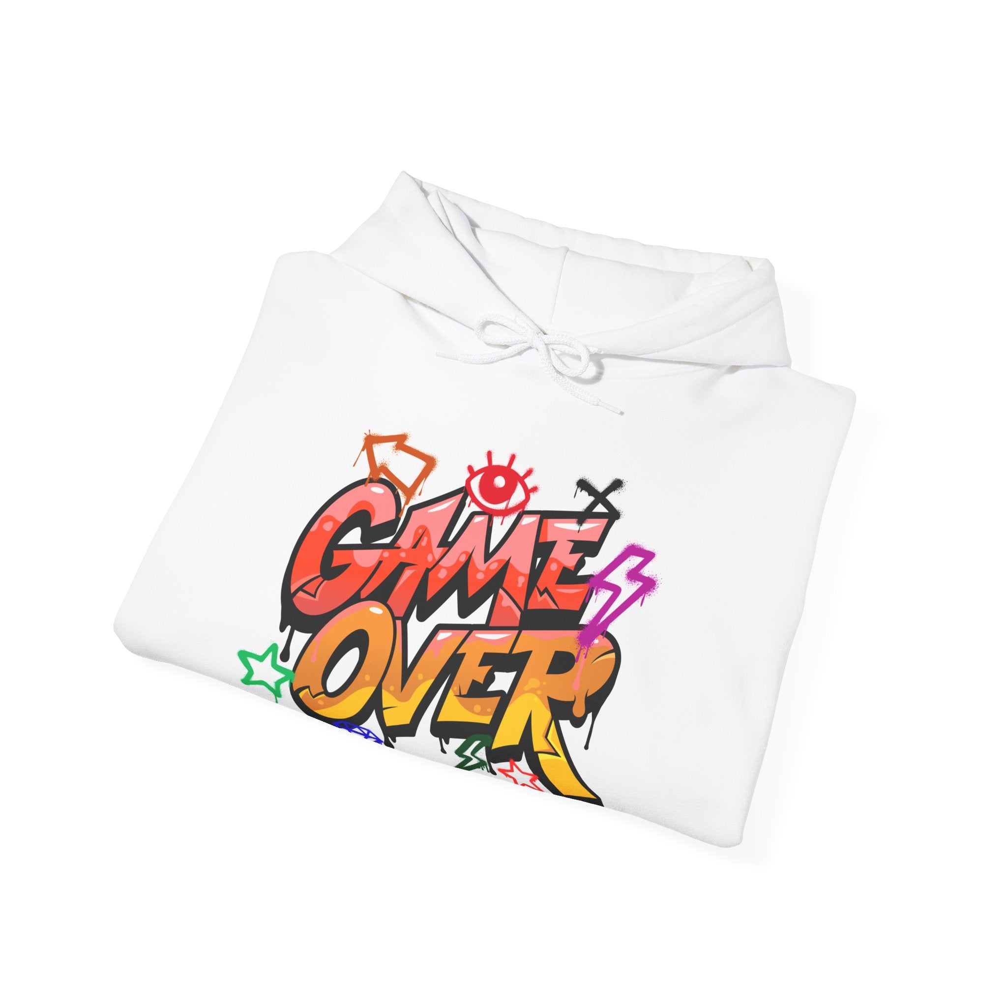 Game Over Unisex Heavy Blend Hoodie, Unique Graphic Sweatshirt, Cozy Streetwear, Gamer Gift, Stylish Casual Wear