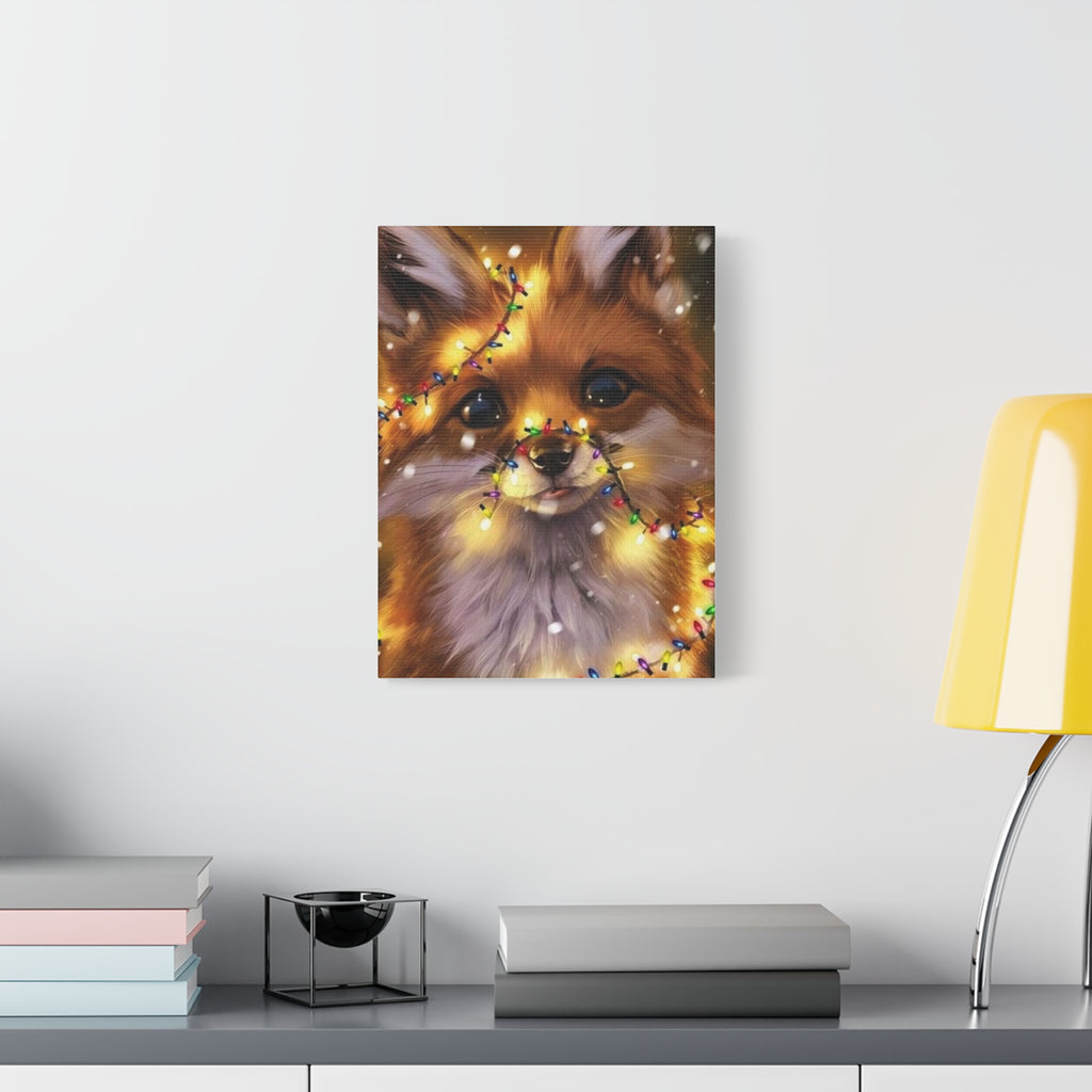 Christmas Fox Canvas Print, Holiday Wall Art, Cute Animal Decor, Light-Up Fox Artwork, Perfect Gift for Pet Lovers