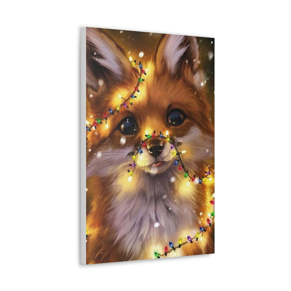 Christmas Fox Canvas Print, Holiday Wall Art, Cute Animal Decor, Light-Up Fox Artwork, Perfect Gift for Pet Lovers