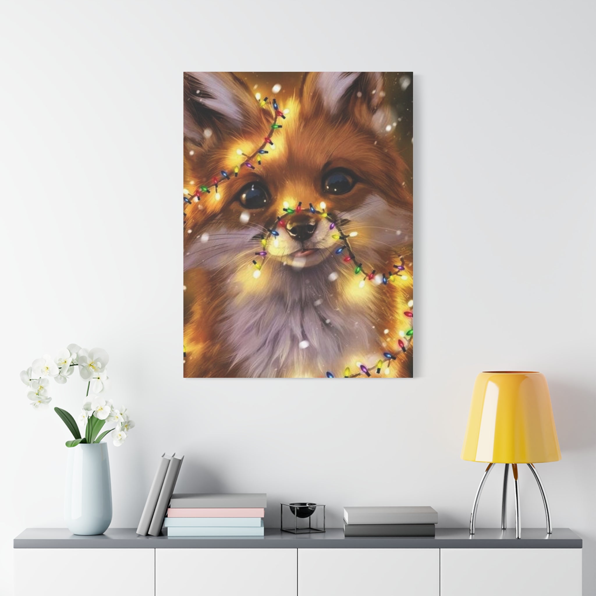 Christmas Fox Canvas Print, Holiday Wall Art, Cute Animal Decor, Light-Up Fox Artwork, Perfect Gift for Pet Lovers
