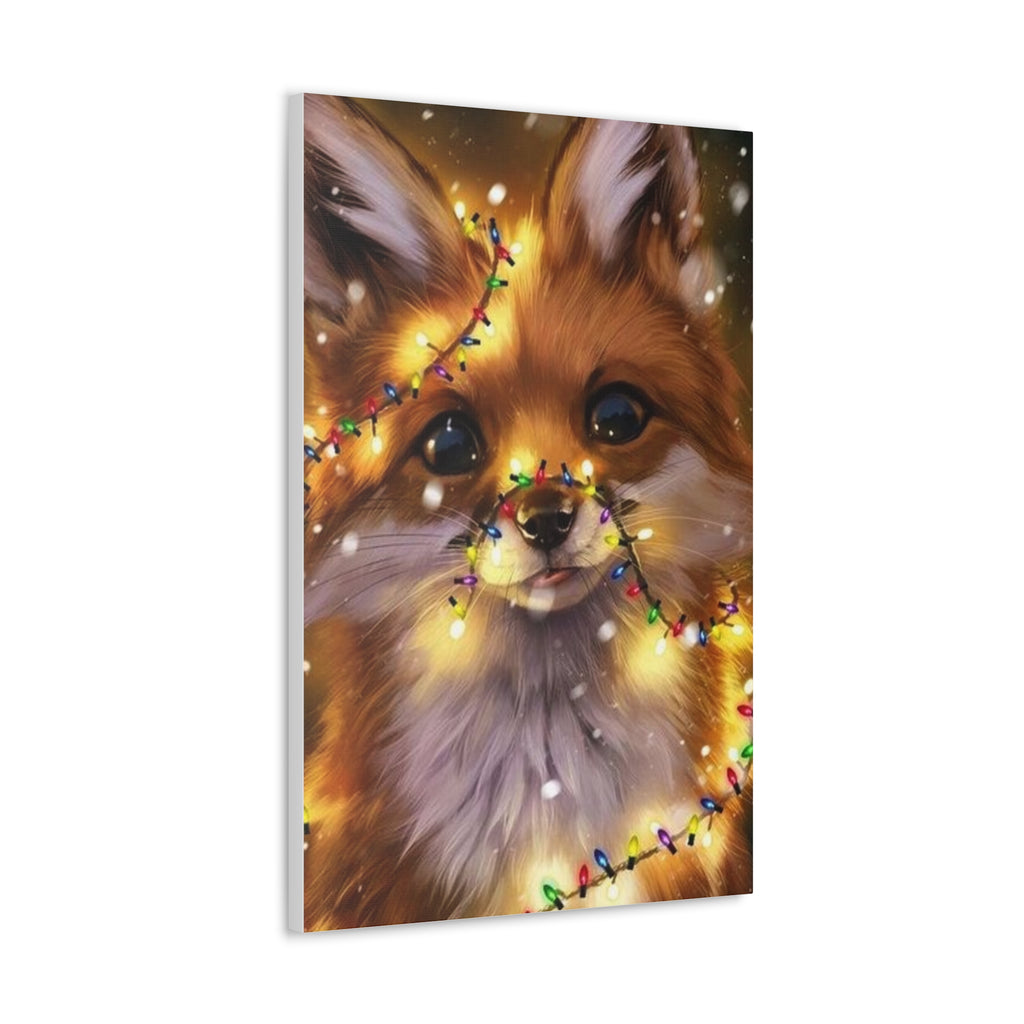 Christmas Fox Canvas Print, Holiday Wall Art, Cute Animal Decor, Light-Up Fox Artwork, Perfect Gift for Pet Lovers