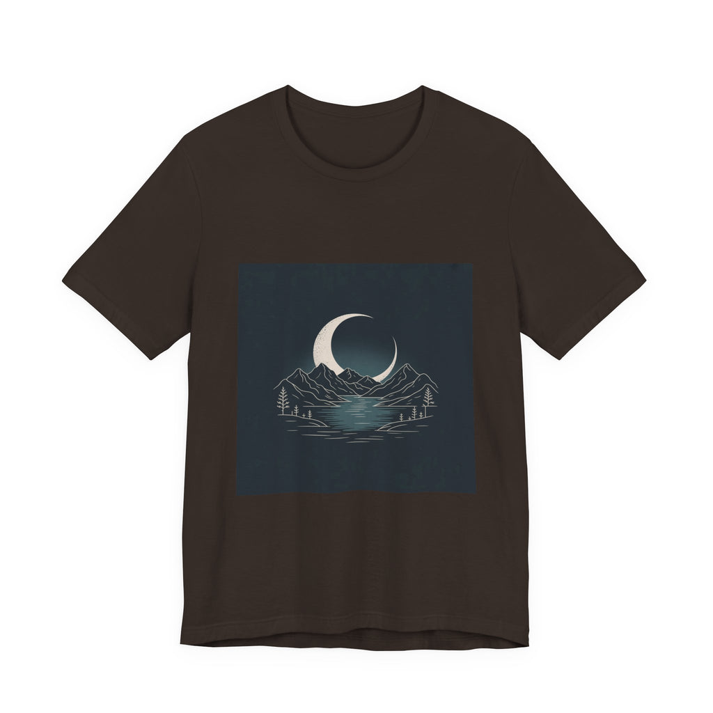 Moonlit Mountains Unisex Tee, Cozy Graphic T-Shirt, Casual Wear for Nature Lovers, Gift for Campers, Perfect for Outdoor Adventures