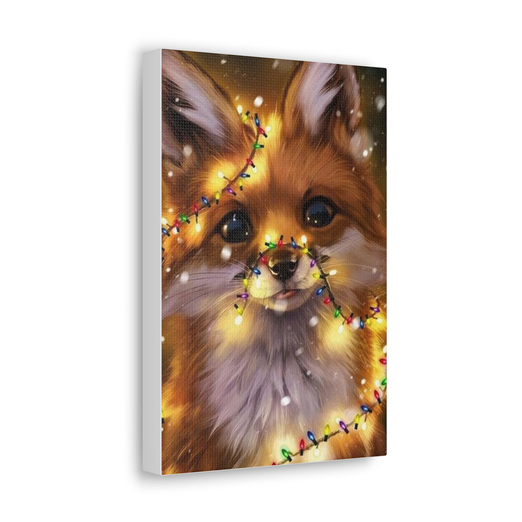 Christmas Fox Canvas Print, Holiday Wall Art, Cute Animal Decor, Light-Up Fox Artwork, Perfect Gift for Pet Lovers
