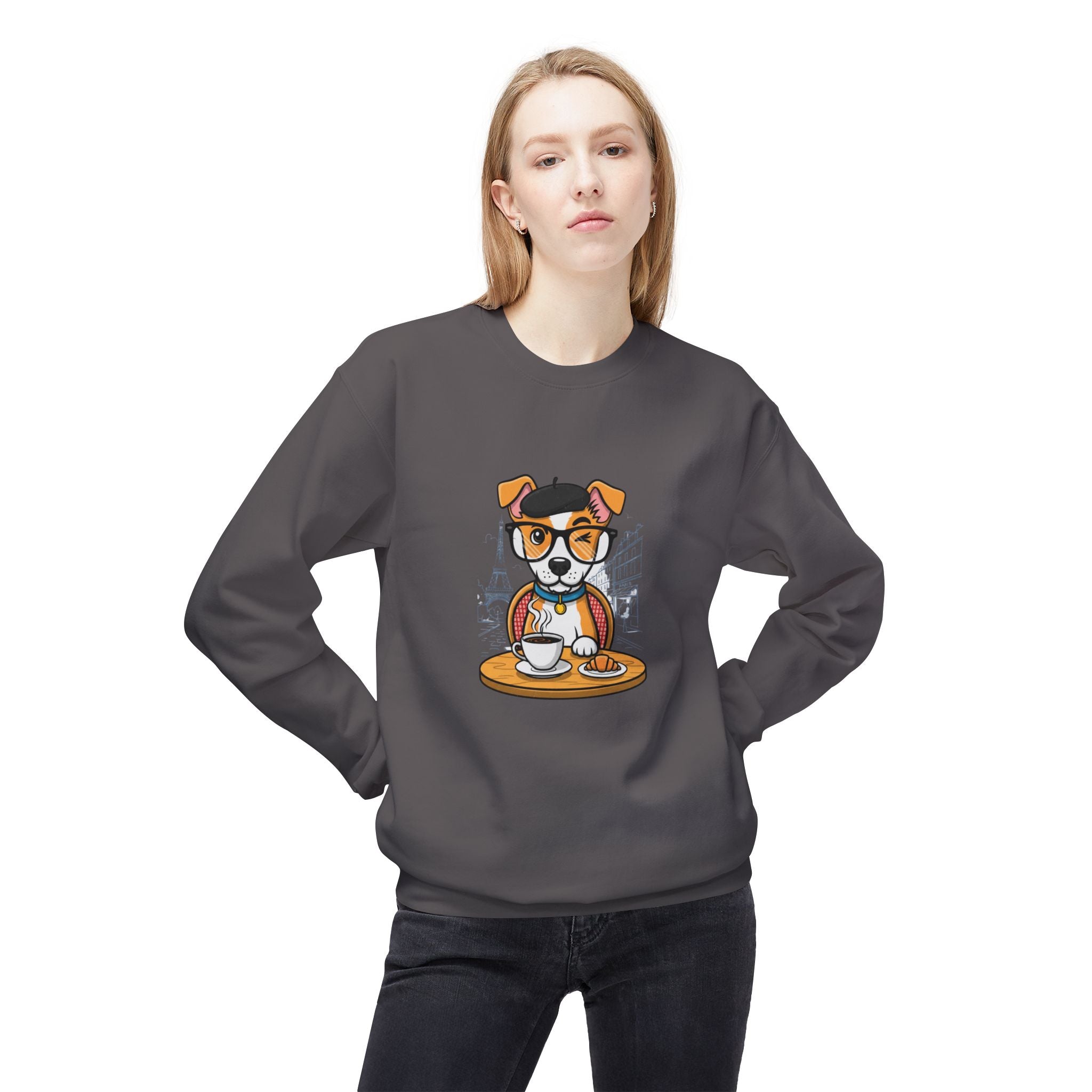 Cute Dog Coffee Lover Sweatshirt, Pet Lover Gift, Cozy Crewneck, Animal Lover Apparel, Funny Sweatshirt for Dog Moms, Casual Outfit