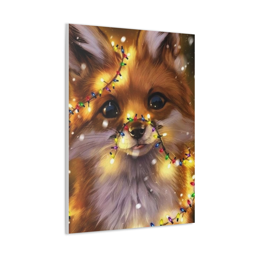 Christmas Fox Canvas Print, Holiday Wall Art, Cute Animal Decor, Light-Up Fox Artwork, Perfect Gift for Pet Lovers